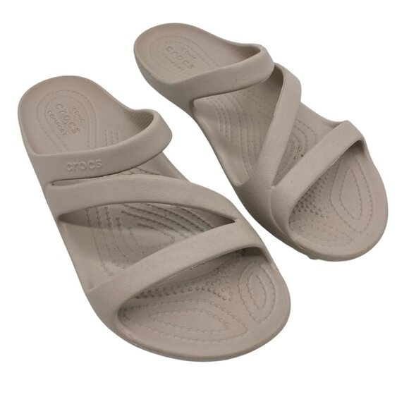 Crocs Kadee II Sandal Womens 7 Slip On Comfort Croslite Beige Z-Strap Waterproof - Picture 1 of 10